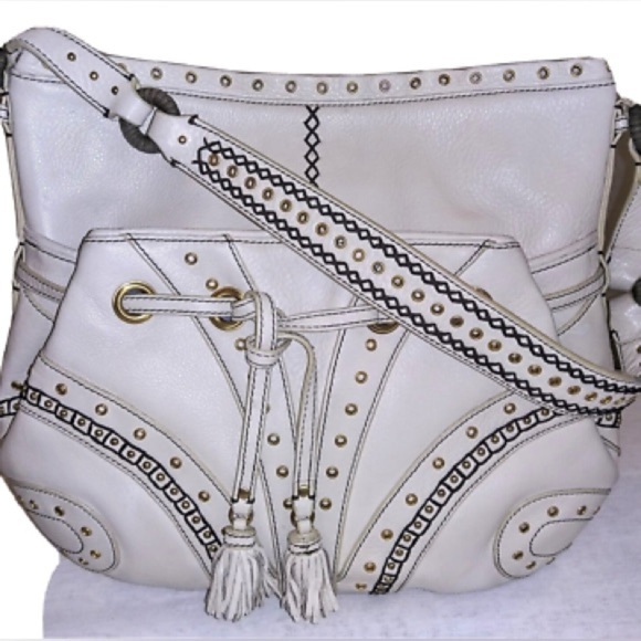 Cole Haan Village Grommet Off White Leather Studded Hobo Shoulder Bag *RARE - Picture 2 of 8